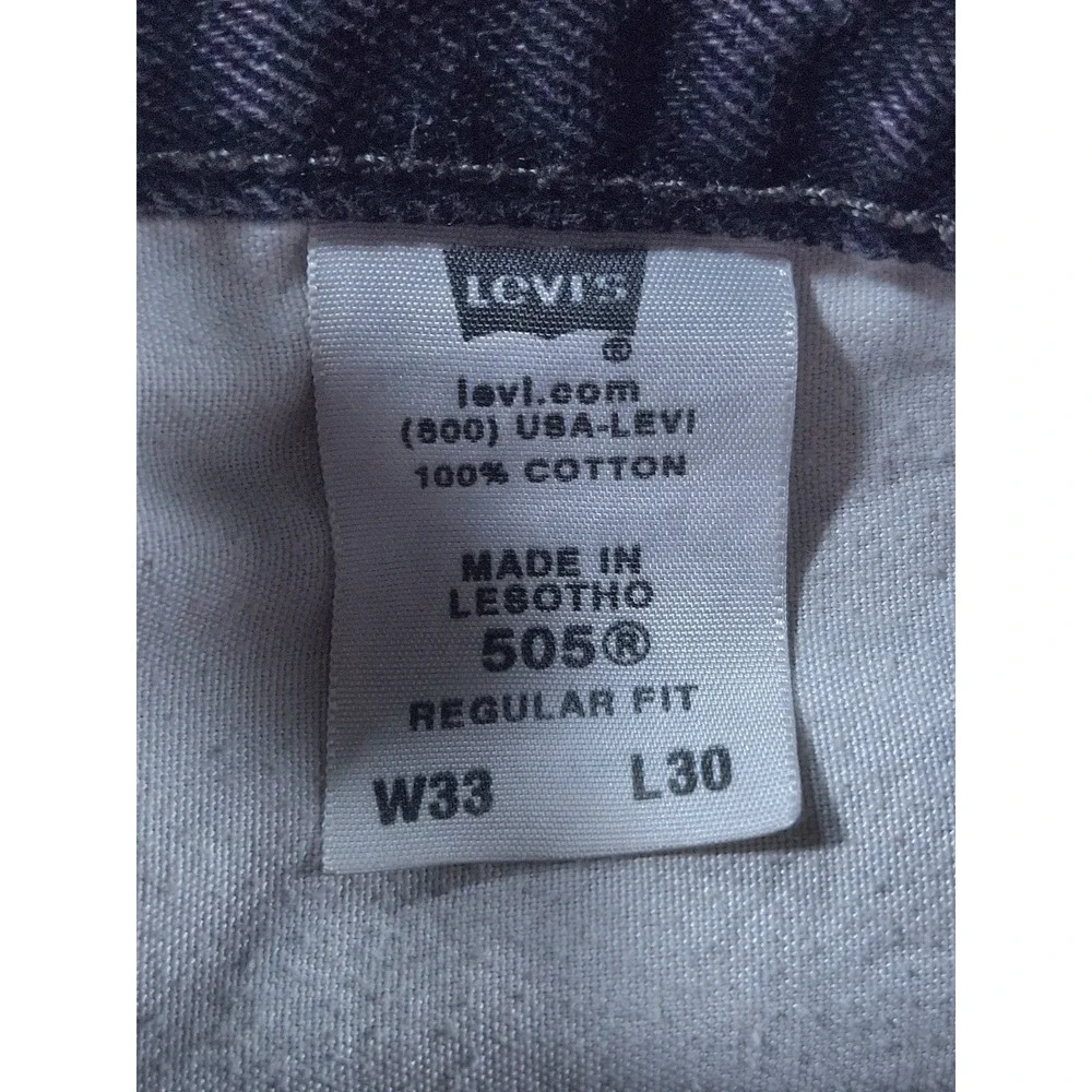 Levis 505 Regular Fit Black Jeans Straight Leg W33 L30 Mens Classic Denim Cotton